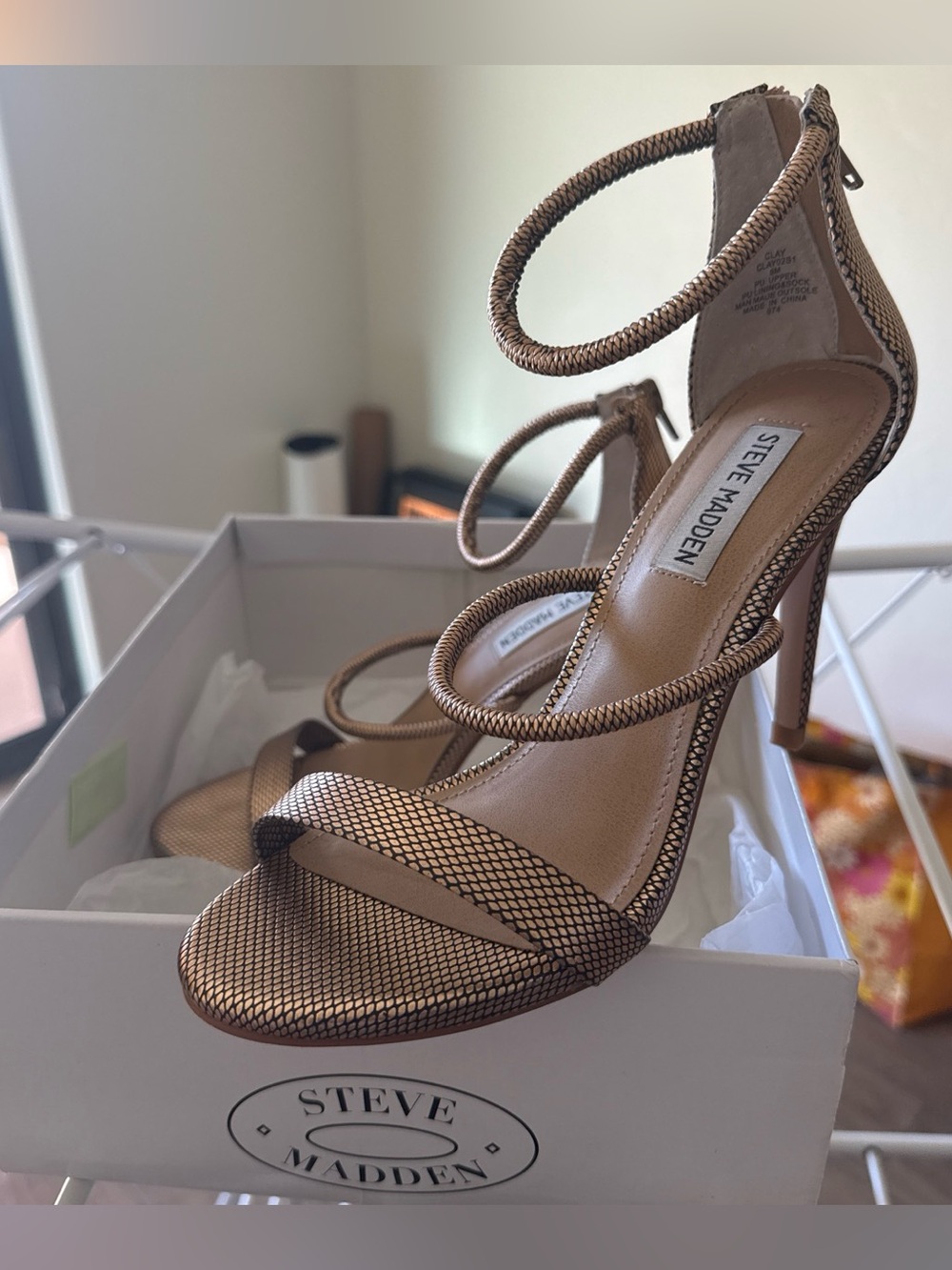 Steve Madden Metallic Bronze Strappy Stiletto Sandals